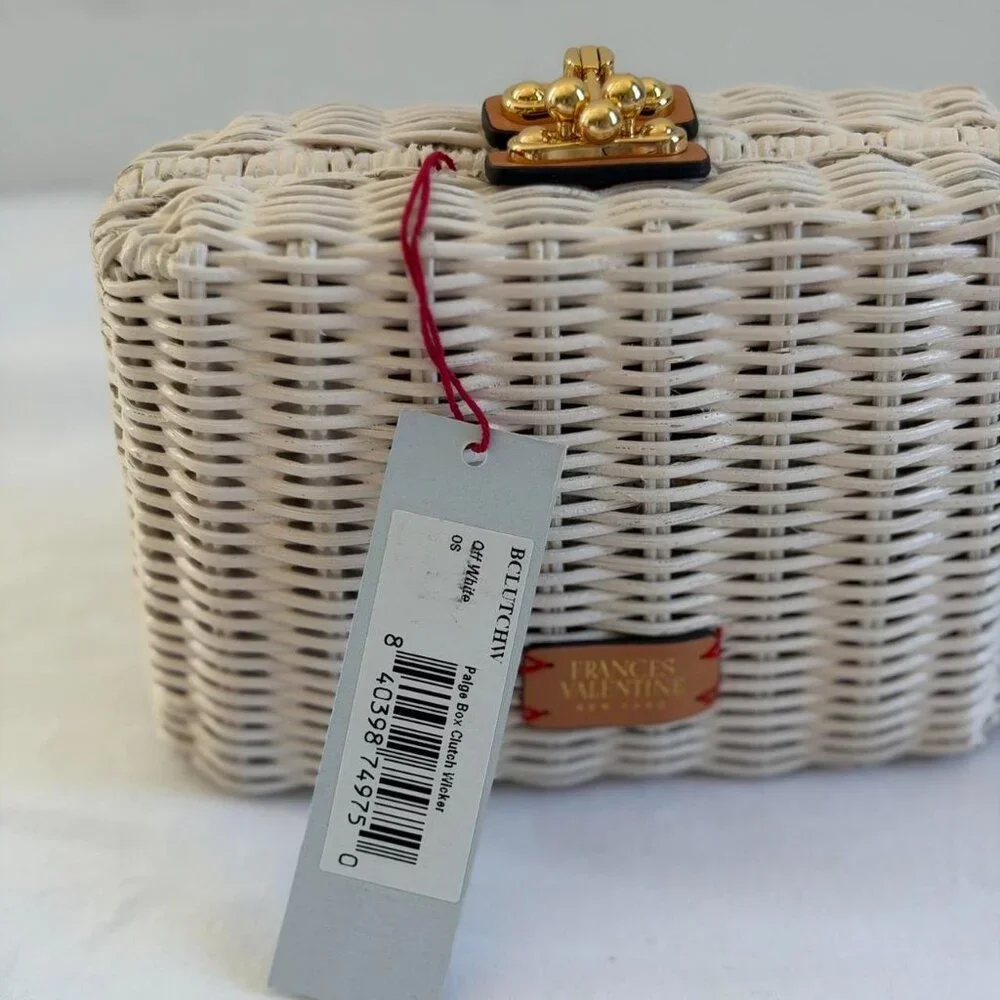 Frances Valentine White Wicker Clutch with Gold Hardware